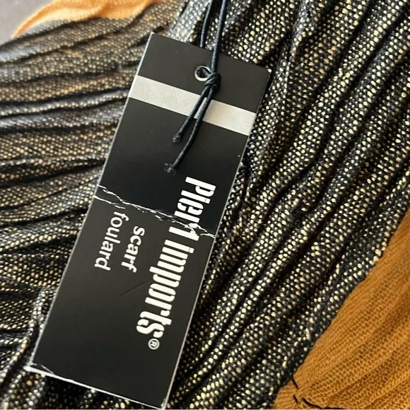 Pier 1 Imports Scarf Gold Black Tan Crinkle Pleated Oblong Scarf or Wrap NWT - Picture 9 of 10